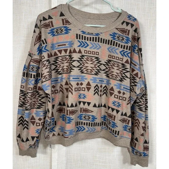 Ariat Women's M Rainbow Vista Aztec Reversible Sweatshirt Southwest Brown $70 - Picture 2 of 9